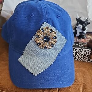 H013. Blue Denim Cap with Gold Embellishment